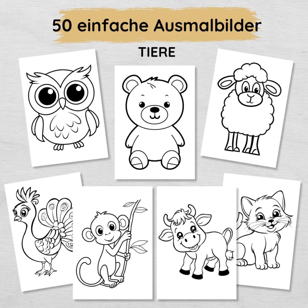 Tiere Ausmalbilder für Kinder ab 2